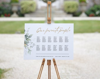 Leaf & Gold - Our Favorite People Seating, Favourite People Table Plan Template, Printable Seating Plans, Corjl Templates, FREE Demo | 80G