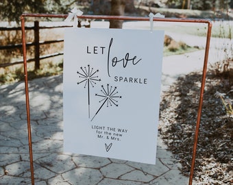 Let Love Sparkle Sign, Printable Sparkler Send Off Sign, Light the Way Sign, Wedding Send Off Sign, Canva Template | 88