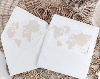 Destination Envelope Liner, Envelope Liners with World Map, USA and Europe Sizes, Templates in Various Sizes, Corjl Templates, FREE Demo