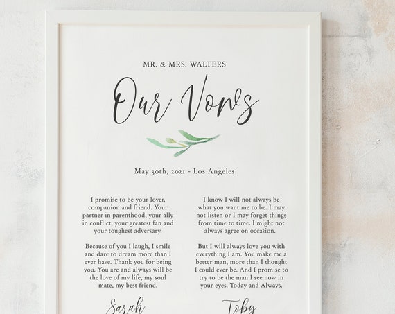 Wedding Vow Keepsake, 1st Year Anniversary Gift, Wedding Vows, Editable Printable Template, FREE Demo Try Before You Buy Corjl ‘Angie’