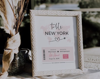 Destination Boarding Pass Table Names, Boarding Pass Table Numbers, Bridal Shower Table Numbers, Corjl Templates, FREE Demo