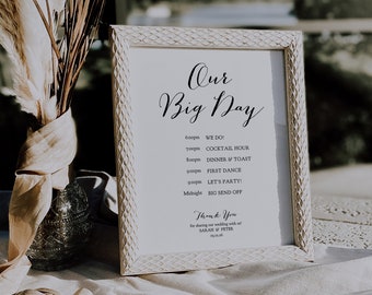 Our Big Day Wedding Events Sign, Wedding Day Sign, Events of the Day Sign, Printable Templates, "Sweet Bomb" Corjl Template, FREE Demo