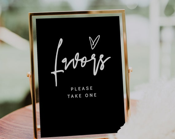 Black Favor Signs, Wedding Favour Signs in 3 Sizes with any colour background, DIY Signage, Corjl Template, FREE demo | 88