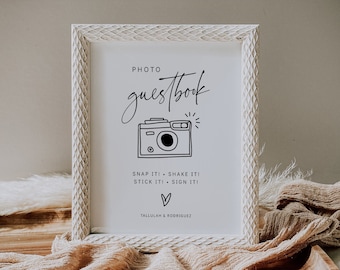 Editable Photo Guest Book Sign, Printable Wedding Guest Book Sign, Modern Minimalist Wedding Sign, 3 Sizes, Corjl Template, FREE demo | 86