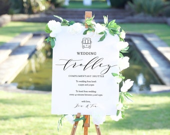 Wedding Trolley Shuttle Sign, 9 Sizes, Printable Wedding Trolley Signs, Corjl Templates, FREE Demo