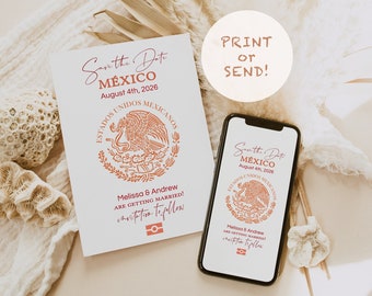 Mexican Passport Save the Dates, Printable and Electronic Mexico Save the Date, Destination Mexico, Corjl Templates, FREE Demo | 08