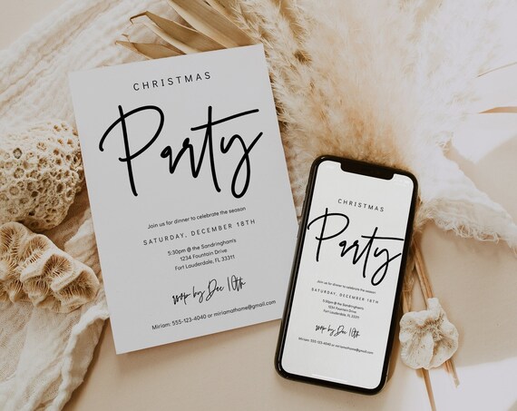 Printable + Electronic Invitations, Christmas Party Invitation Templates, Text Message Evite, Corjl Template, FREE demo | 88