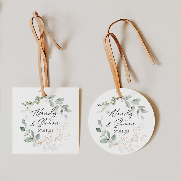 Circle and Square Tag or Sticker Template, Wedding Favor Tags, 2" Printable Wreath Tags or Stickers, Canva Templates | 80G