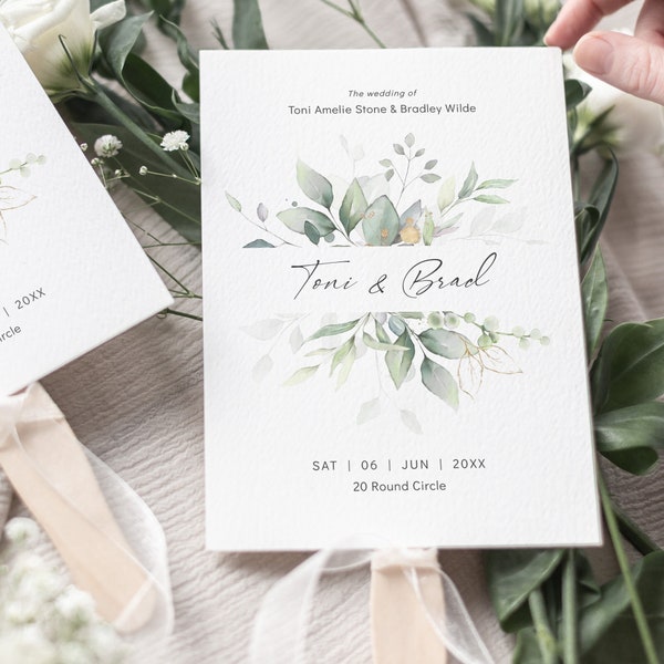 Fan Wedding Program, Order of the Day Program Fan, Printable Program Templates, Order of Service Fans, Corjl Templates, FREE Demo | 80G