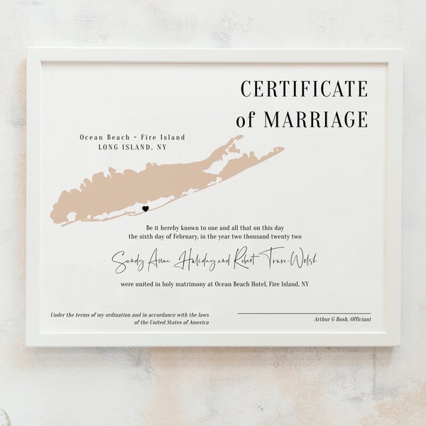 Destination - Long Island NY Certificate of Marriage, Wedding in Long Island, Printable Marriage Certificate, Corjl Templates, FREE Demo