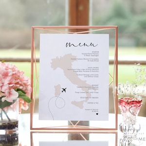 Menús para bodas en Italia, Menú de boda para bodas italianas, Destino Italia, Menús en varios tamaños, Menú largo imprimible, Plantillas de Canva