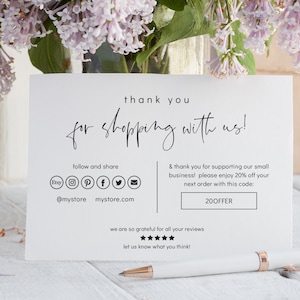 Modern Thank you for Shopping with Us Printable Card, 3 Sizes, Small Business Thank You, Packaging Insert Card, Corjl Templates, FREE Demo image 1