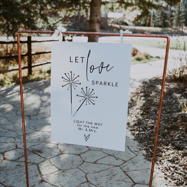 Let Love Sparkle Sign, Printable Sparkler Send Off Sign, Light the Way Sign, Wedding Send Off Sign, Canva Template | 88