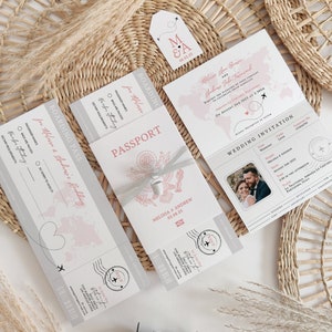 US Passport Wedding Invitation Template Suite, Plane Ticket Invitation, Printable Passport Invitation Set, Corjl Templates, FREE Demo | 08