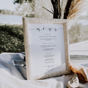 Afdrukbare menu's van 4 x 9", 5 x 7" en 8 x 10", 3 maten inbegrepen, afdrukbare menukaarten DIY-sjablonen "Bruiloft", GRATIS Corjl-demo