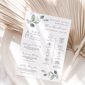 Leaf & Gold Wedding Timeline Program Template, Wedding Infographic, Infographic Program, Program Timeline, Canva Template | 80G