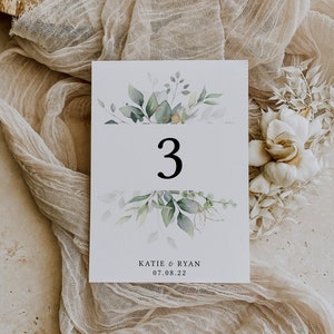 Leaf & Gold - Table Numbers 6 Sizes, Printable Wedding Numbers, Table Number Cards, 2x3" to A5 Sizes, Corjl Templates, FREE Demo