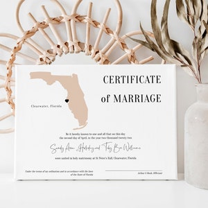 Destination Florida Certificate of Marriage Wedding in Florida