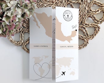 Destination - Mexico Wedding Invitations, Folded Gatefold Invitation Templates, Destination Wedding Invitations, Canva Templates