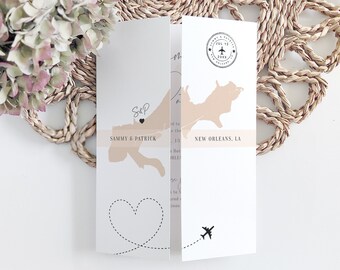 Destination - New Orleans Wedding Invitations, NOLA Wedding, Folded Gatefold Invitation Templates, DIY Wedding, Corjl Templates, FREE Demo