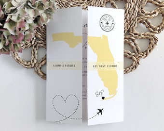 Destination - Florida Wedding Invitations, Folded Gatefold Invitation Templates, Destination Wedding Invitations, Corjl Templates, FREE Demo