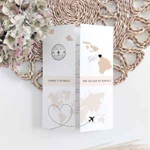 Destination - Faire-part de mariage à Hawaï, modèles d'invitations gatefold pliés, faire-part de mariage à destination, modèles sur toile
