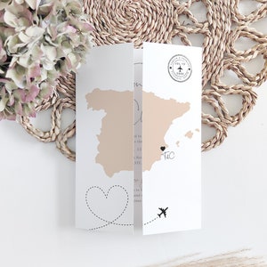 Destination Spain Wedding Invitations, Folded Gatefold Invitation Templates, Destination Wedding, Canva Templates image 1