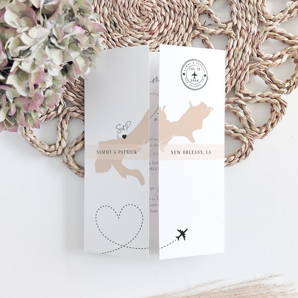 Destination - New Orleans Wedding Invitations, NOLA Wedding, Folded Gatefold Invitation Templates, DIY Wedding, Corjl Templates, FREE Demo