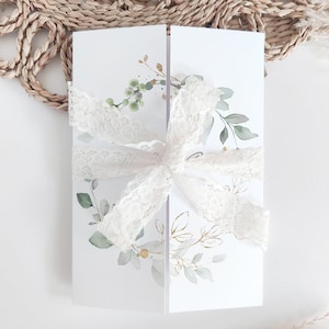 Canva Vorlagen für Hochzeitseinladungen, Greenery Torfalteinladungen, gefaltete Hochzeitseinladungen, Canva Vorlagen | 80G