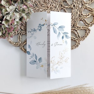 Dusty Blue Hochzeitseinladungen, Vorlagen für Klappeinladungen, Printable Einladungen, Canva Vorlagen | 80 Dusty Blue