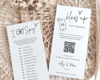 Blow Up Phones i Spy Game with QR Code, Wedding Shared Photo Album Signs, Wedding QR Code, Scan to Upload, Canva Template | 88