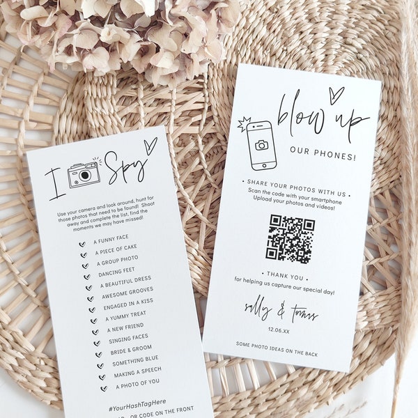 Jeu d'espionnage pour téléphones portables avec code QR, Plaques d'album photo de mariage, Code QR de mariage, Scannez pour télécharger, modèle Toile | 88