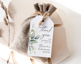 Leaf & Gold - Thank You Tag Template, Greenery Wedding Thank You Tag Template, Shower, Wedding Favor Tags, Corjl Templates, FREE Demo | 80G