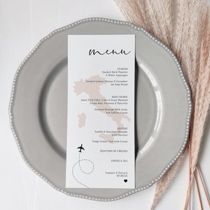 Destino - Menús para bodas en Italia, Menú de bodas para bodas italianas, Menús en varios tamaños, Menú largo imprimible, Plantillas de Canva