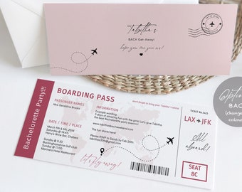 Bachelorette Party Boarding Pass Invitation, Printable Flight Ticket Invite, Easy to Edit & Print, Canva Templates | Destination World