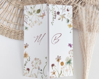 Wildflower Wedding Invitation Template, Folded Wedding Invites, Gatefold Invitations, Canva Templates | 94