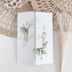 Eukalyptus Greenery Hochzeitseinladungen, druckbare Vorlagen für Gatefold-Einladungen, Eukalyptus-Einladung, Canva-Vorlage | 80G