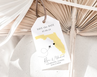 Destination - Florida Save the Date Tags, Florida Save the Date Luggage Tags, Destination Florida, Florida Map, Corjl Templates, FREE Demo