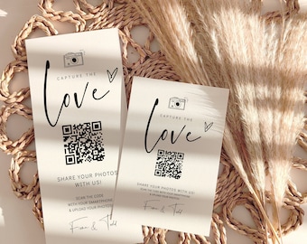 Capture the Love QR Code, Wedding Photo Signs, Share the Love, Wedding QR Code Signs, 6 Sizes, Canva Templates | 86