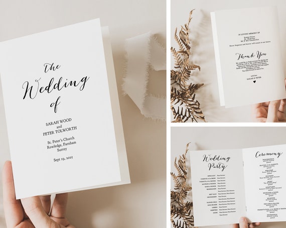 Booklet Wedding Program template, Church Order of Service printable templates. Multiple page booklet "Sweet Bomb" Corjl Template, FREE Demo