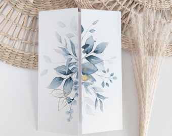 Canva Gatefold Wedding Invitations, Dusty Blue Wedding Invitations, Templates for Gatefold Invitations, Canva Templates | 80 Dusty Blue