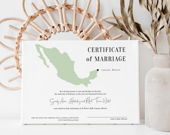 Destination - Mexican Marriage Certificate, Printable Wedding Keepsake, Certificate of Marriage, in 3 Sizes, Corjl Templates, FREE Demo
