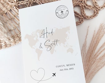 Travel Inspired Folded Invitations, Folded Invitation Templates, Destination Wedding Invitations, Canva Templates | Destination World