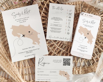 Destination - Costa Rica Wedding Invitation & Phone Set, Destination Wedding Invitations, Electronic Invite Set, Corjl Templates, FREE Demo