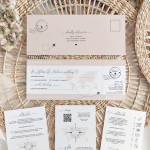 Flight Invitation Set, Boarding Pass Wedding Invitation Suite, RSVP Boarding, Destination Wedding Template, Corjl Templates, FREE Demo | 83