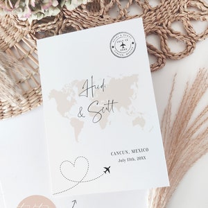 Travel Inspired Folded Invitations, Folded Invitation Templates, Destination Wedding Invitations, Canva Templates | Destination World