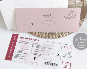 Bachelorette Party Boarding Pass Invitation, Printable Flight Ticket Invite, Easy to Edit & Print, Canva Templates | Destination World