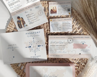 Puerto Rico, Passport Wallet Wedding Invitation Set, Templates for Destination Wedding in Puerto Rico, Corjl Templates, FREE Demo | 83