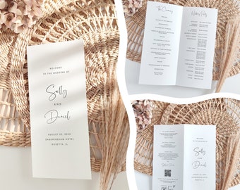 Wedding Program Template, Printable Folded Wedding Program, Bifold Order of Service, Minimalist Wedding, Corjl Templates, FREE Demo | 86