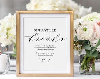 Signature Drinks Printable template, Wedding Signature Drink Sign, Signature Cocktails, 8x10" + 5x7" wedding sign, "Wedding" FREE Demo Corjl